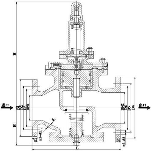 Drawing of GB T1852 Marine Flanged Cast Steel Steam Pressure Reducing Valve .jpeg